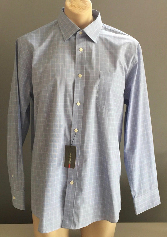Mens RESERVE Shirt Long Sleeve Blue & White Check Classic Fit Size 44 NEW