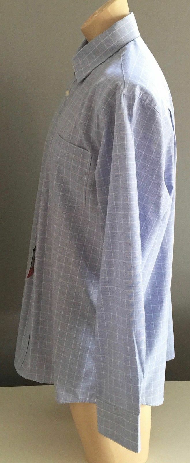 Mens RESERVE Shirt Long Sleeve Blue & White Check Classic Fit Size 44 NEW