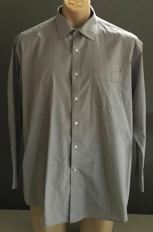 Mens VAN HEUSEN Long Sleeve Shirt Grey & White Classic Fit Size Neck 44cm