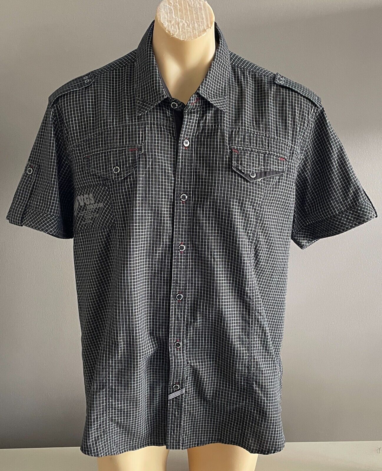 Mens VEGAS JEANS Short Sleeve Shirt Black & White Check Cotton Size XXXL NEW
