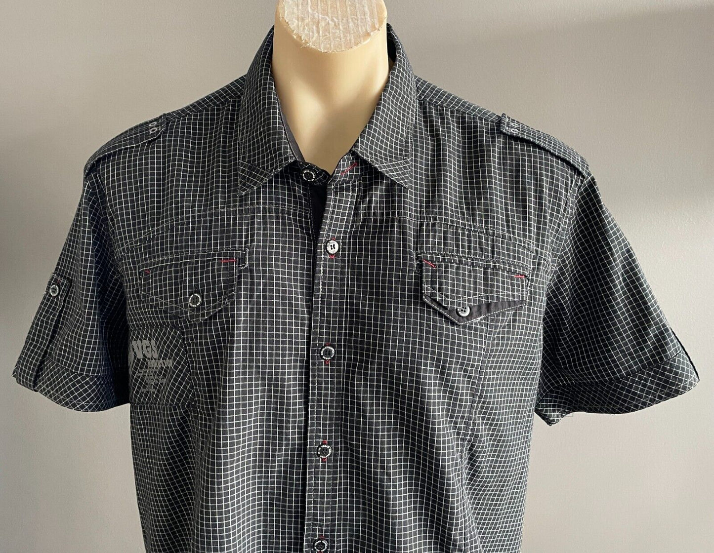 Mens VEGAS JEANS Short Sleeve Shirt Black & White Check Cotton Size XXXL NEW