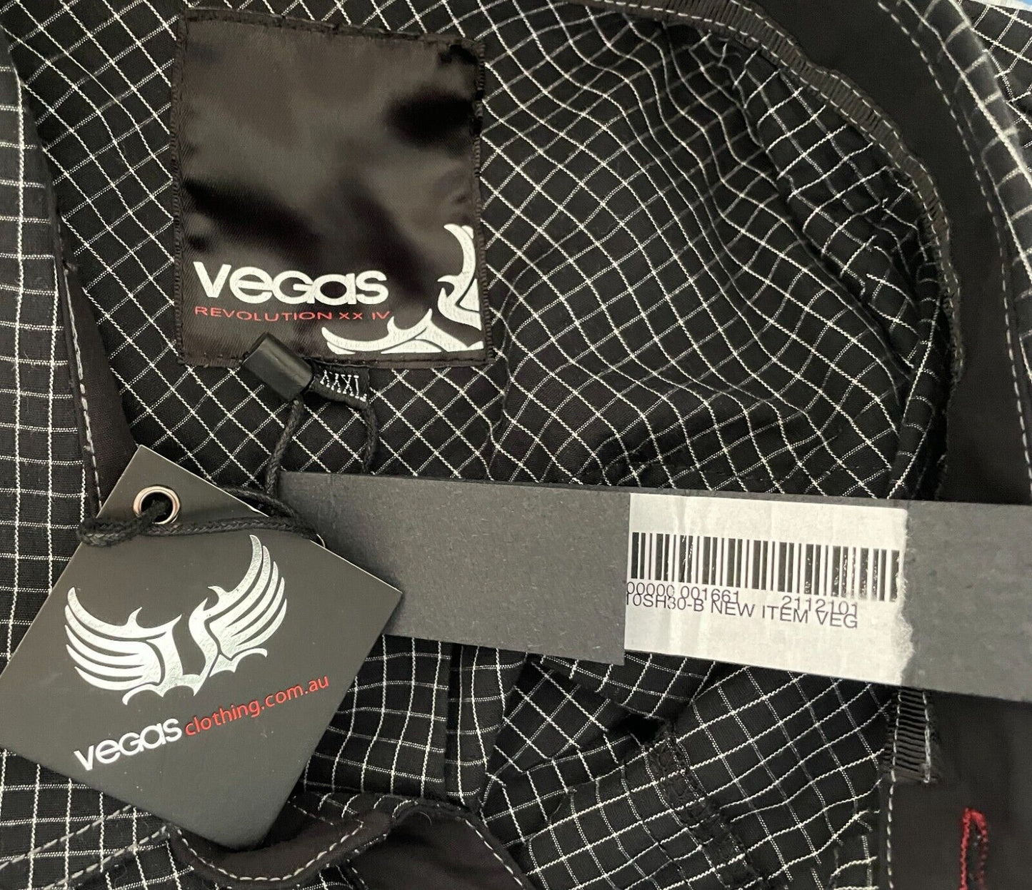 Mens VEGAS JEANS Short Sleeve Shirt Black & White Check Cotton Size XXXL NEW