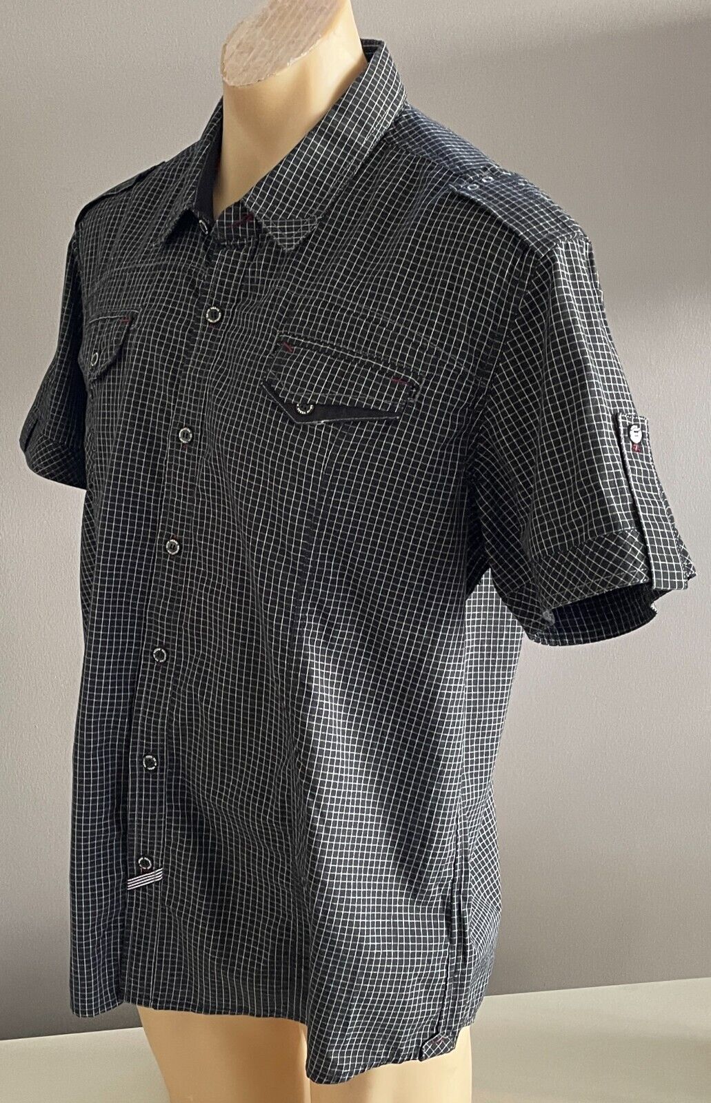 Mens VEGAS JEANS Short Sleeve Shirt Black & White Check Cotton Size XXXL NEW