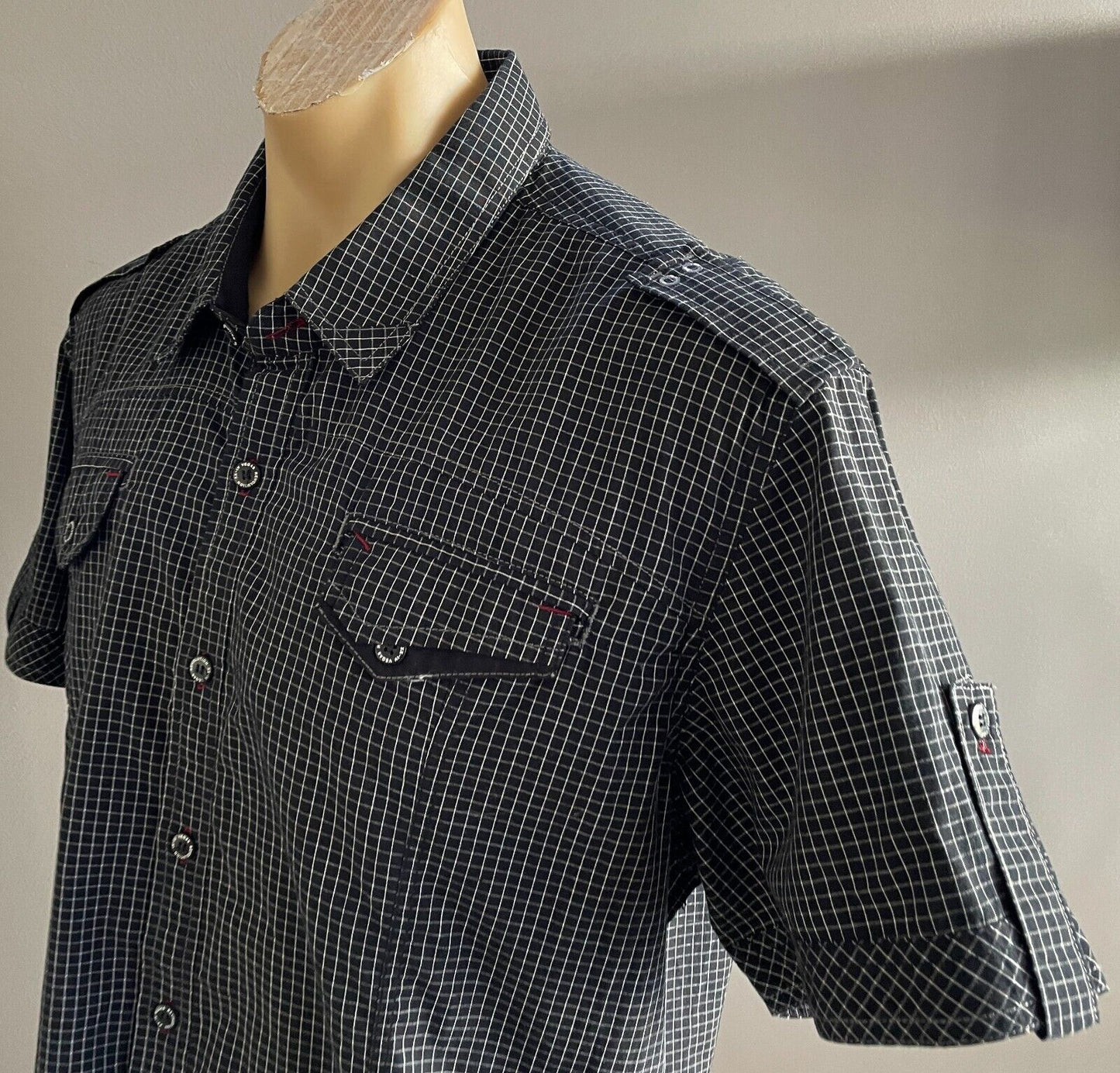 Mens VEGAS JEANS Short Sleeve Shirt Black & White Check Cotton Size XXXL NEW