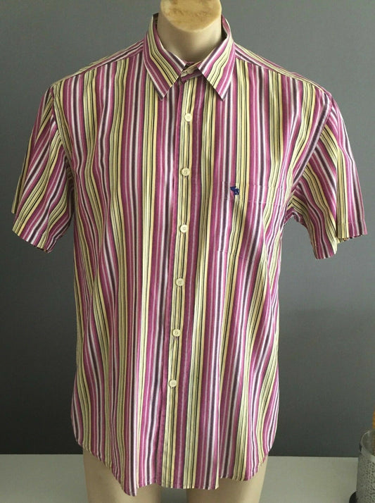 ABERCROMBIE & FITCH Short Sleeve Shirt Pink Yellow & Black Mens Size M NEW