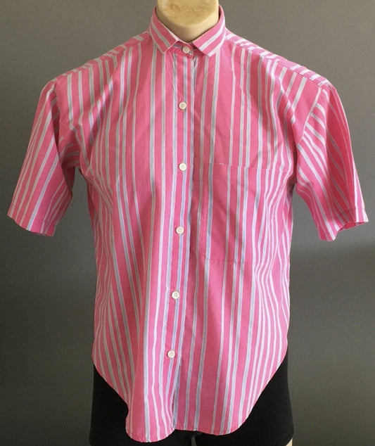 Mens ECRU Short Sleeve Shirt Pink & Blue Stripe Size M 102cm Chest