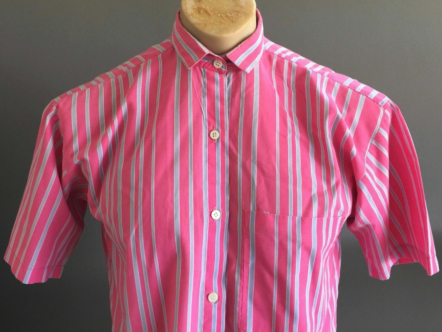 Mens ECRU Short Sleeve Shirt Pink & Blue Stripe Size M 102cm Chest