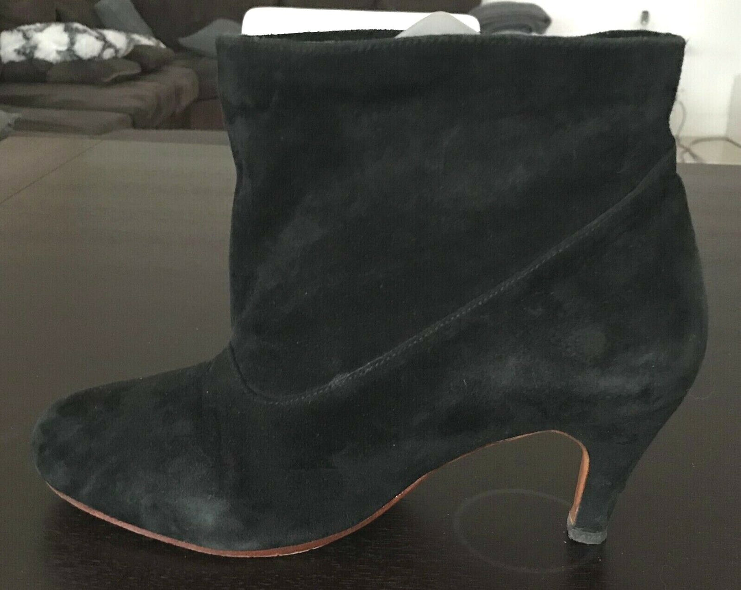 MOGIL Ankle Boots Black Soft Suede Low Mid Heel Fold Over  Booties Sz 41 10