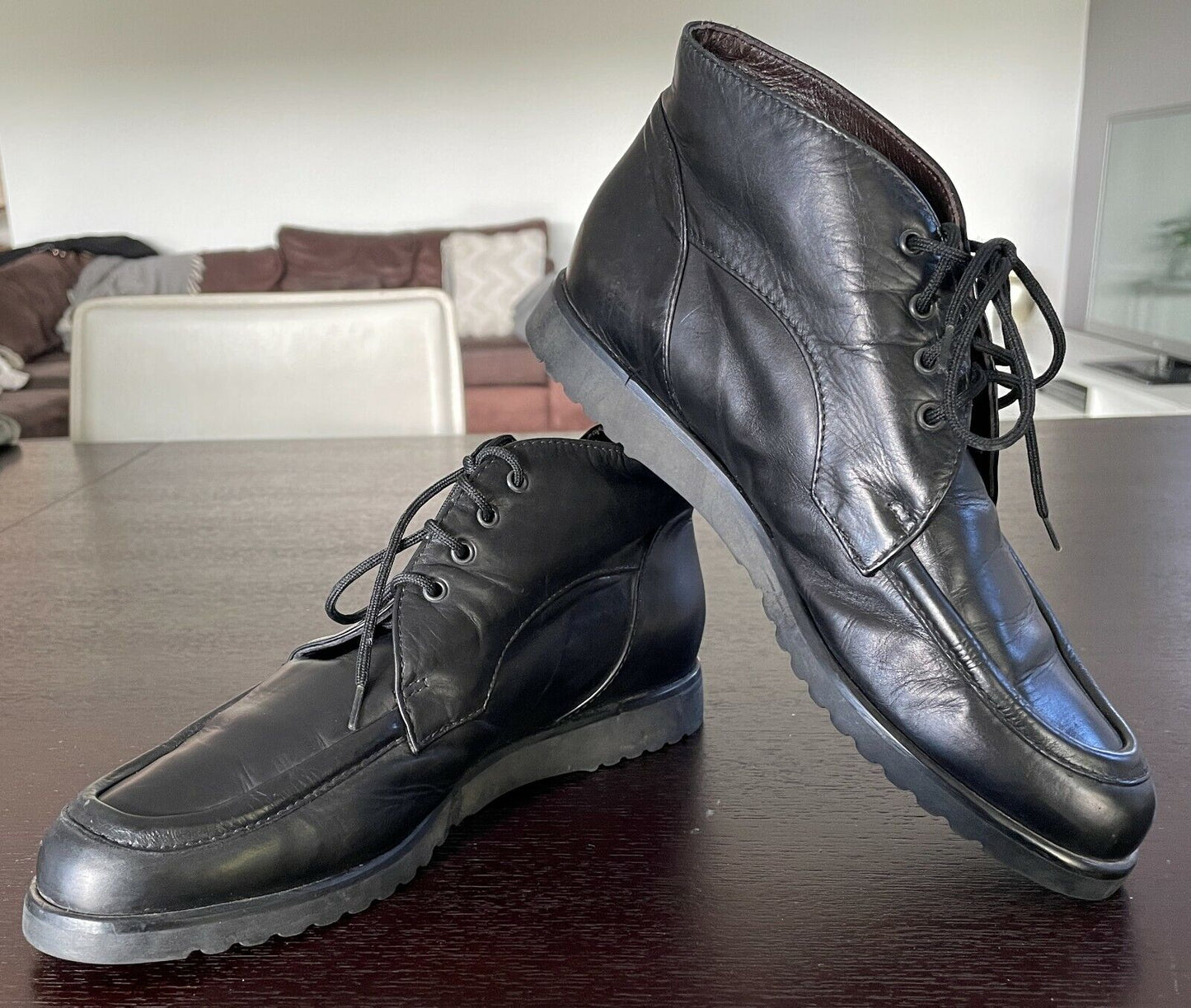 Ladies FILIPPO RAPHAEL Soft Black Leather Round Toe Tie Flat Ankle Boots Sz 39
