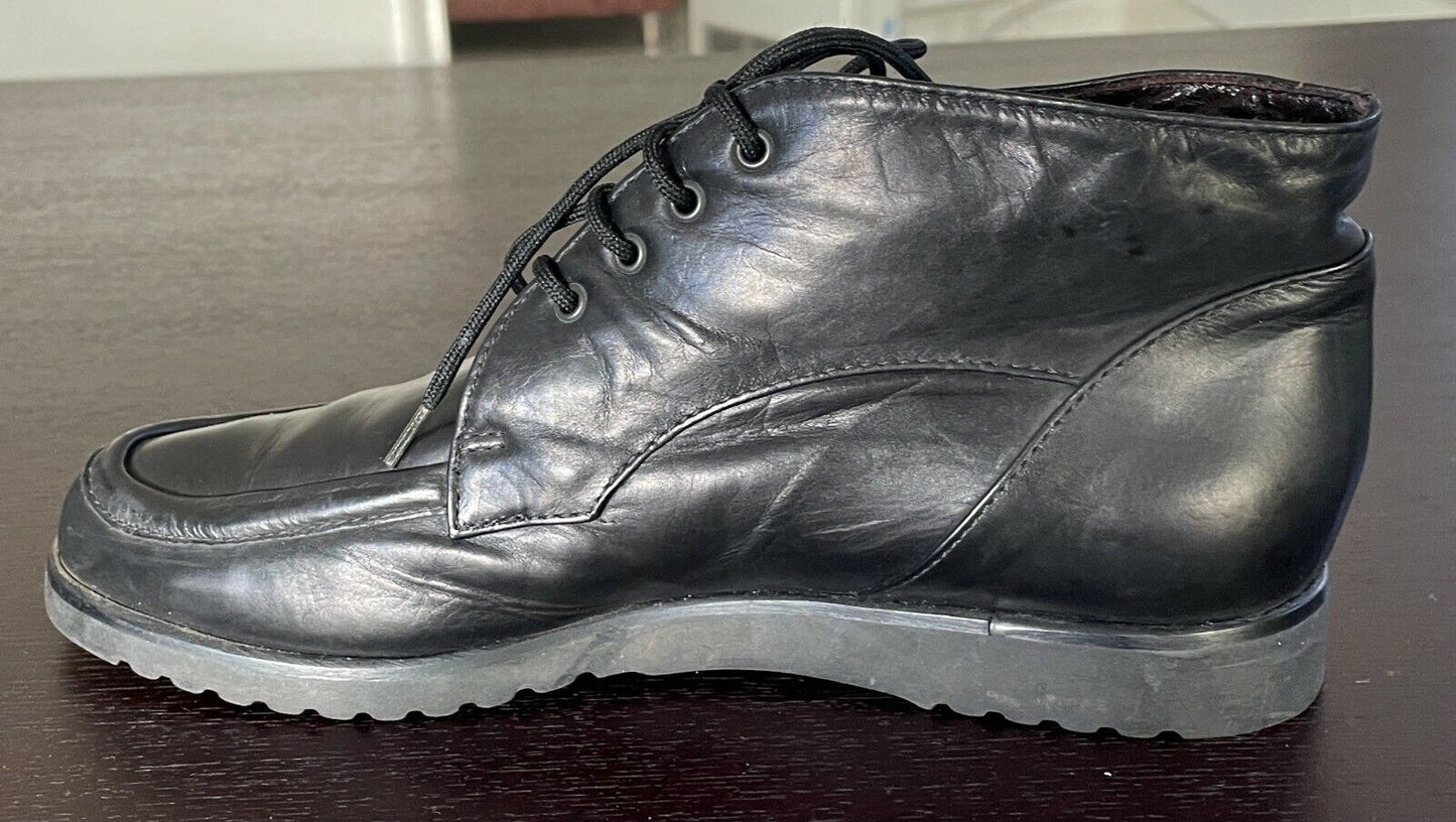 Ladies FILIPPO RAPHAEL Soft Black Leather Round Toe Tie Flat Ankle Boots Sz 39