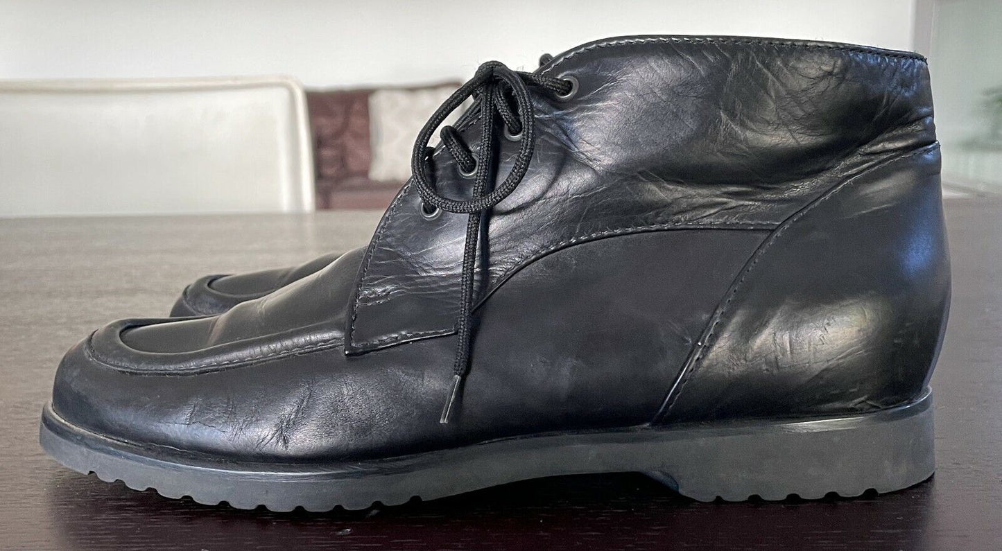 Ladies FILIPPO RAPHAEL Soft Black Leather Round Toe Tie Flat Ankle Boots Sz 39