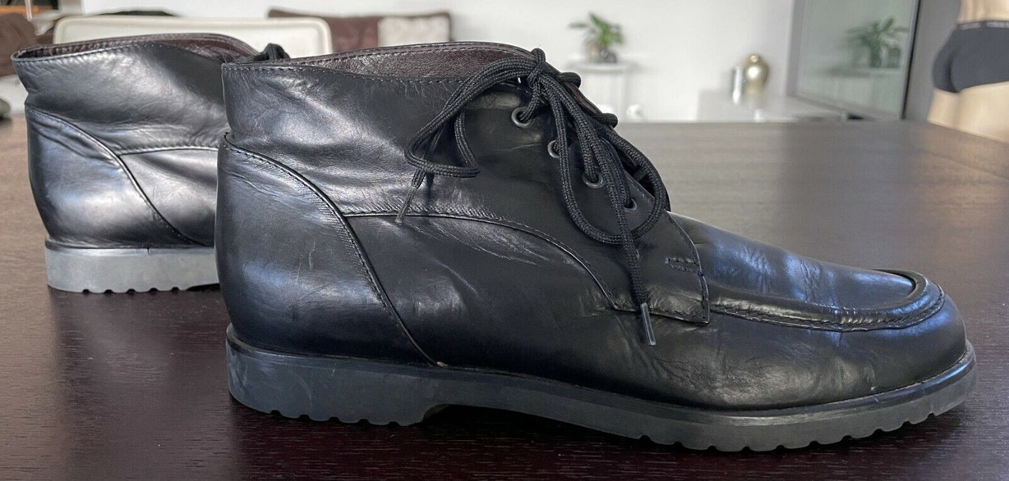 Ladies FILIPPO RAPHAEL Soft Black Leather Round Toe Tie Flat Ankle Boots Sz 39