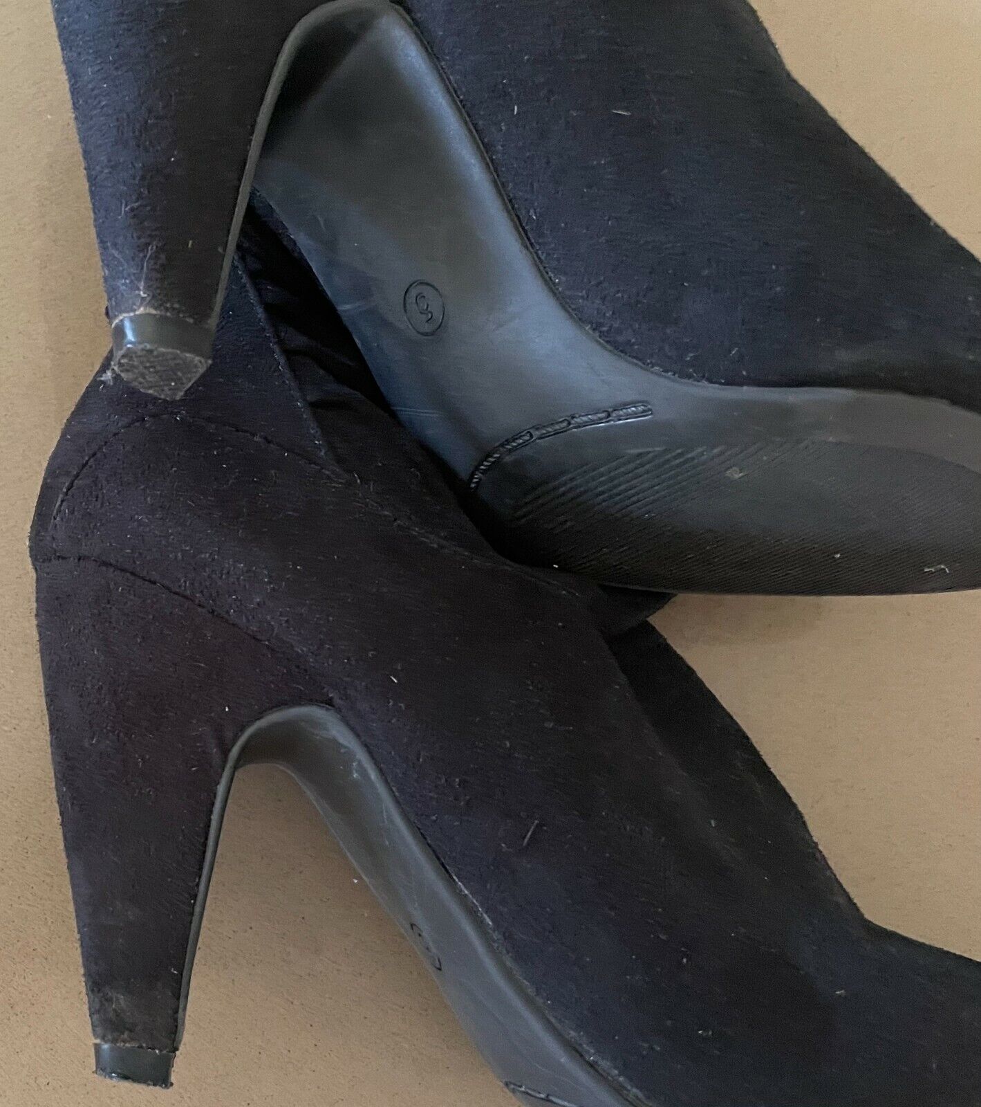 Ladies BLZAAR Ankle Boots Black Microsuede Fold Over Mid Heel  Size 5