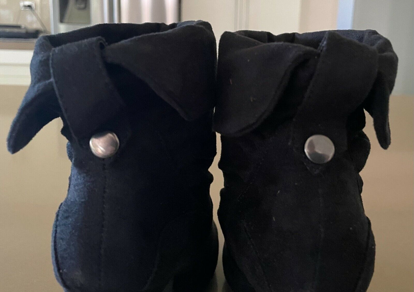 Ladies BLZAAR Ankle Boots Black Microsuede Fold Over Mid Heel  Size 5