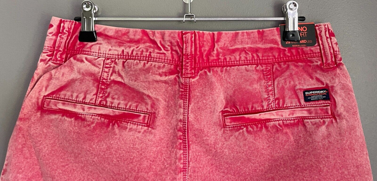SUPERDRY Chino ShortsMens New Wave Red Casual Mid Rise Size 29 / 76cm Waist NEW