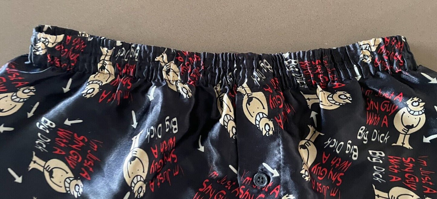 THE SKANSEN TEE SHIRT COMPANY Boxer Shorts 1990s Naughty Print Black Novelty PJ