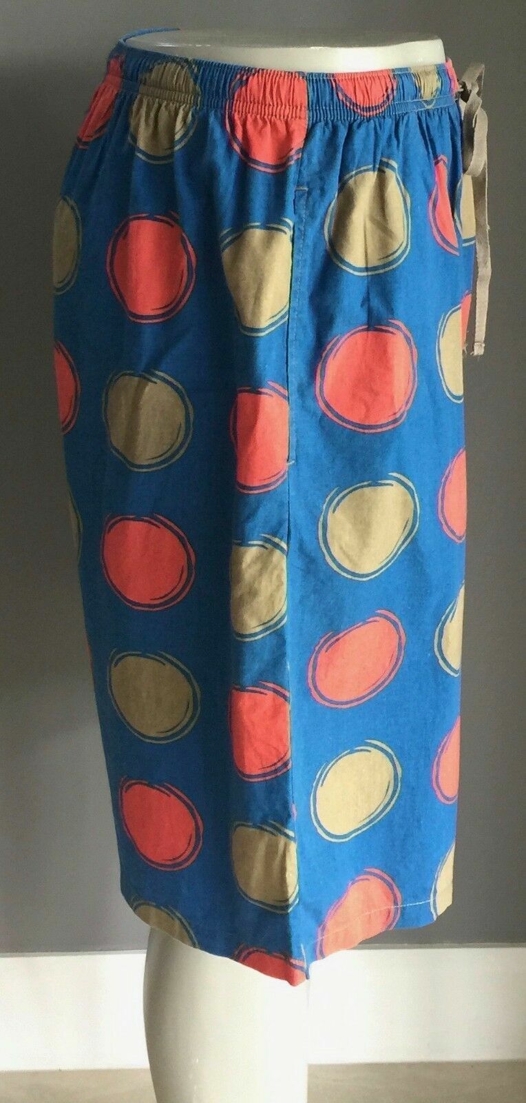 Long Shorts COASTVIBE Blue Bermuda Elastic Waist Red Khaki Dot Print TrainSize L