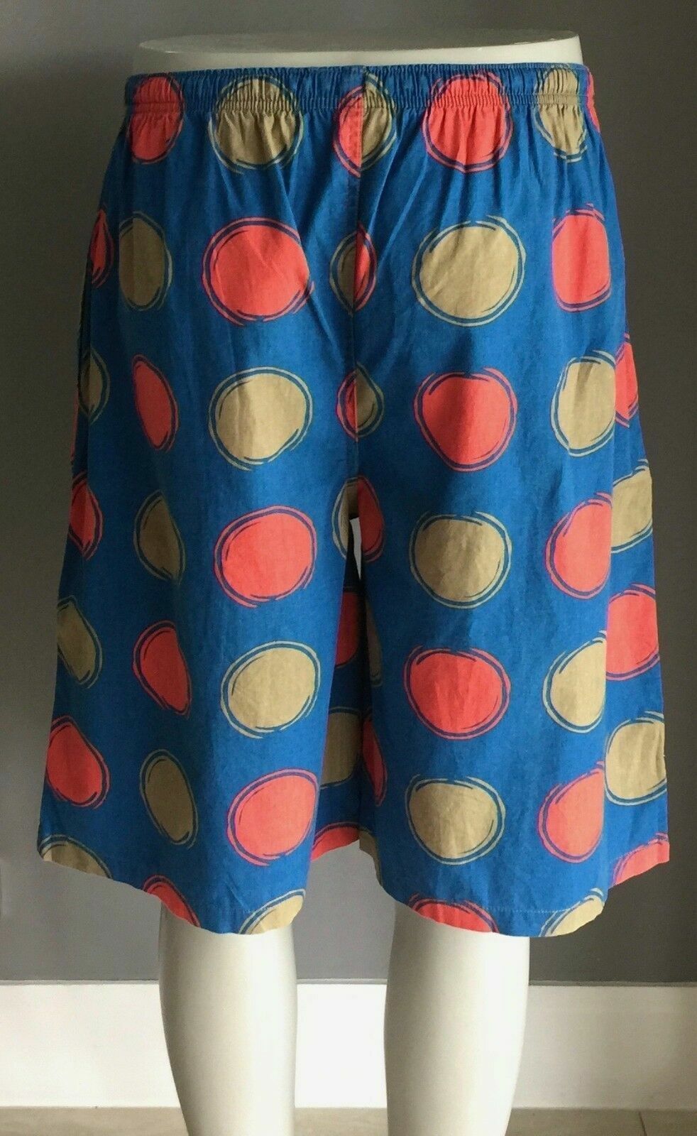 Long Shorts COASTVIBE Blue Bermuda Elastic Waist Red Khaki Dot Print TrainSize L