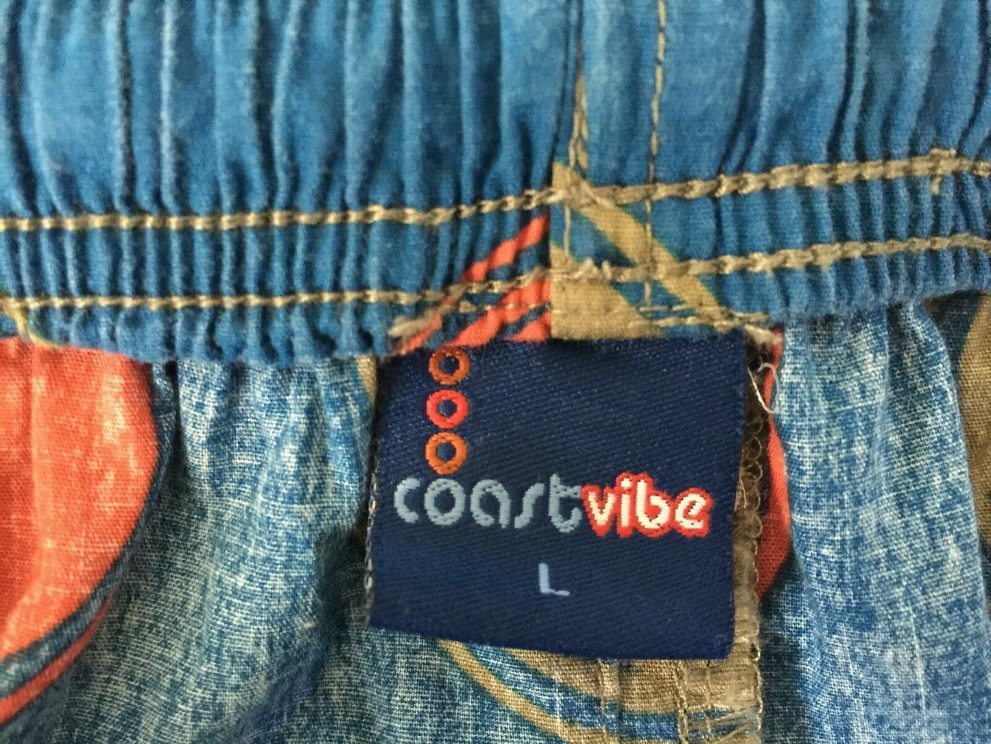Long Shorts COASTVIBE Blue Bermuda Elastic Waist Red Khaki Dot Print TrainSize L