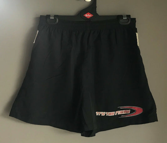 TRYTAGRUGBY.com Sports Shorts Tag Rugby Black Elastic Waist Active wear Size S