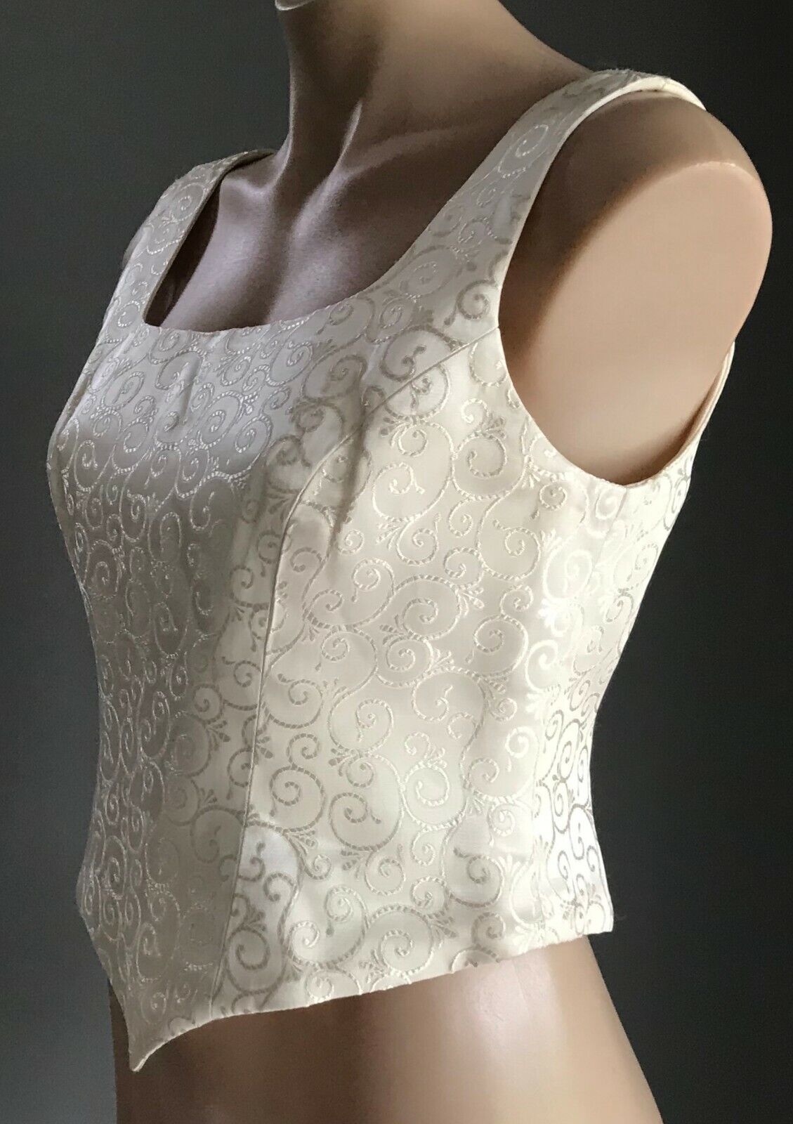 Formal Corset Top Cream Baroque Brocade Jacquard  Vest Style Top Ladies Size 10