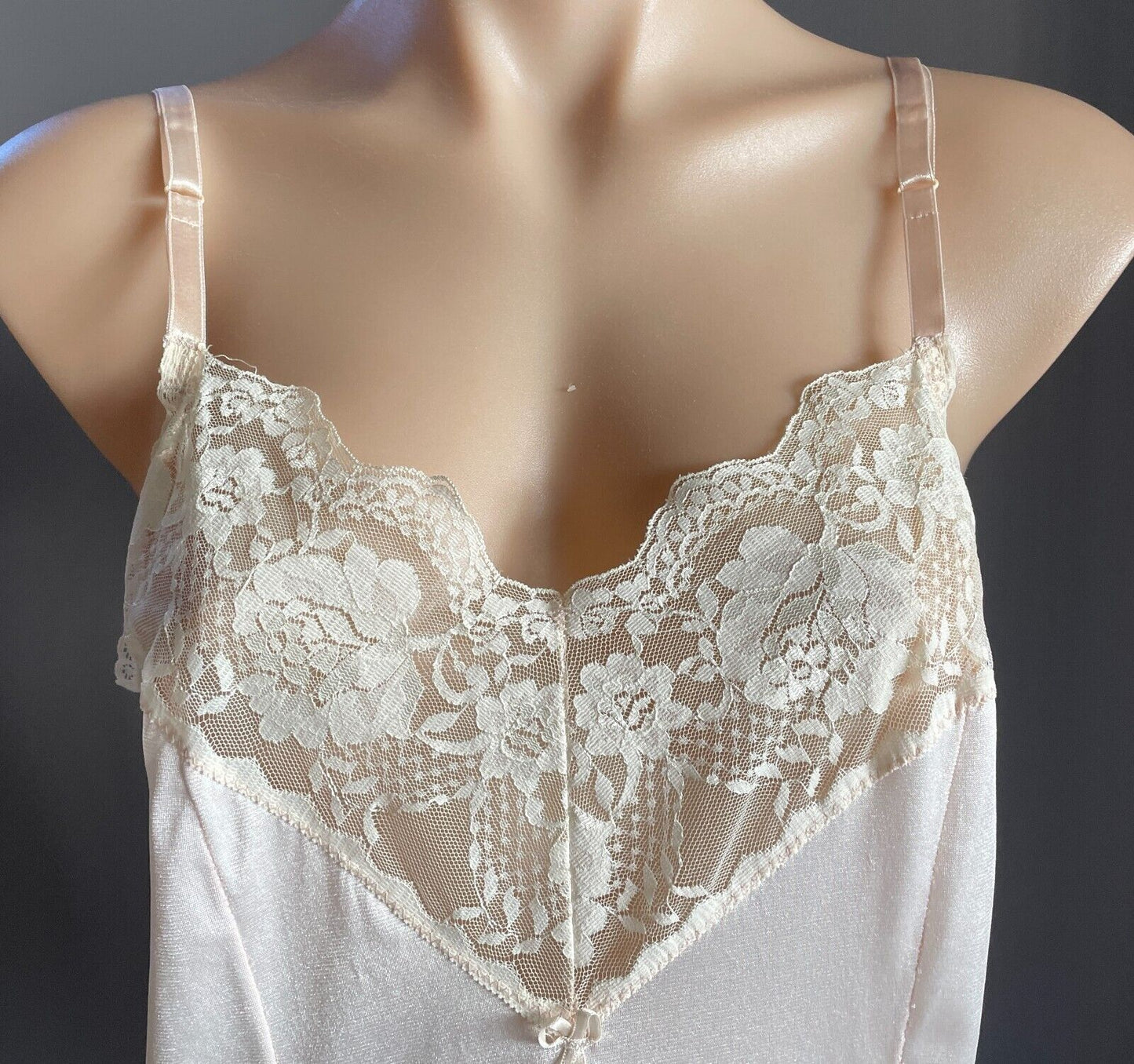 Vintage Nylon Camisole Light Beige Lace Trim Adjustable Straps Size 10 Cami