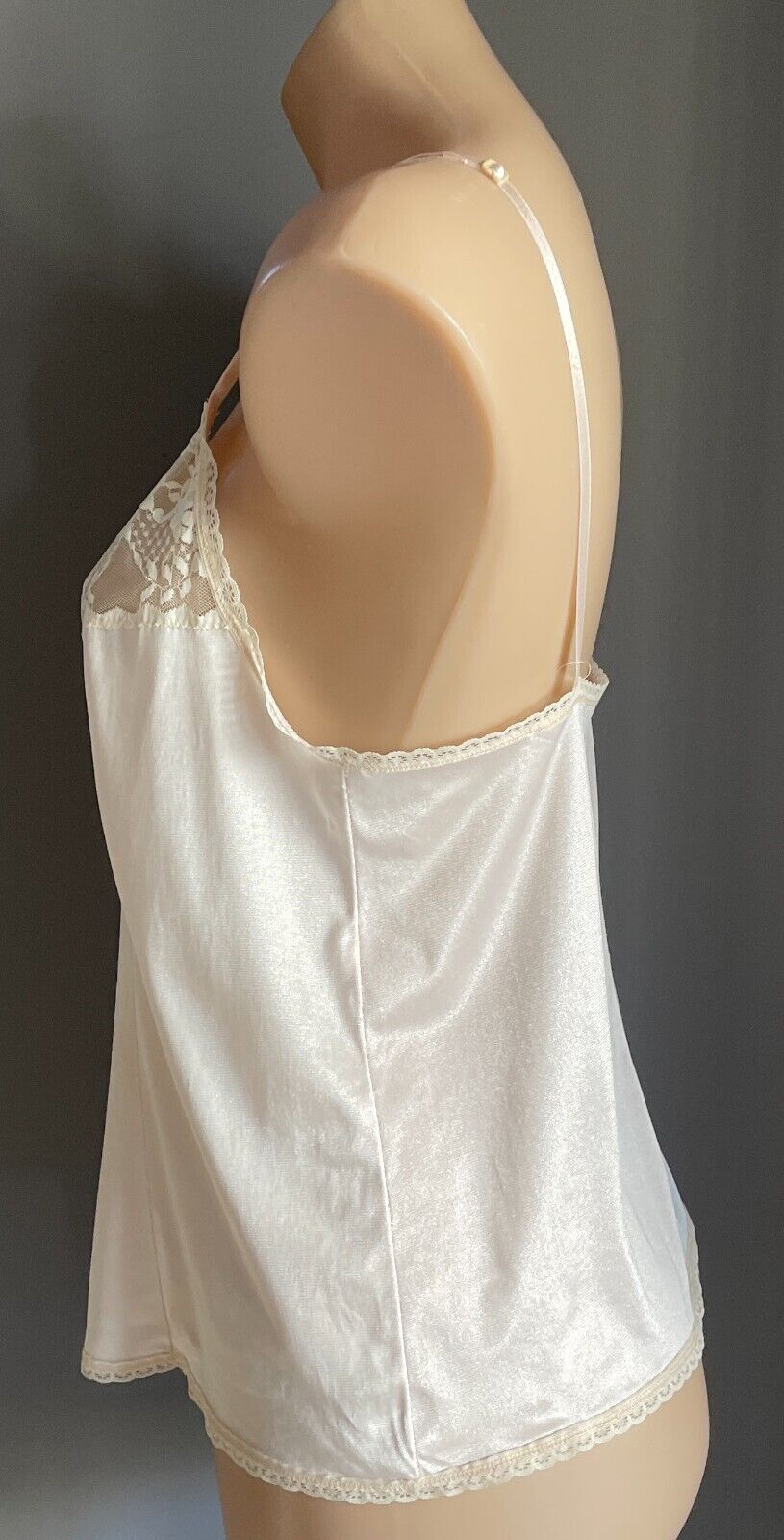 Vintage Nylon Camisole Light Beige Lace Trim Adjustable Straps Size 10 Cami