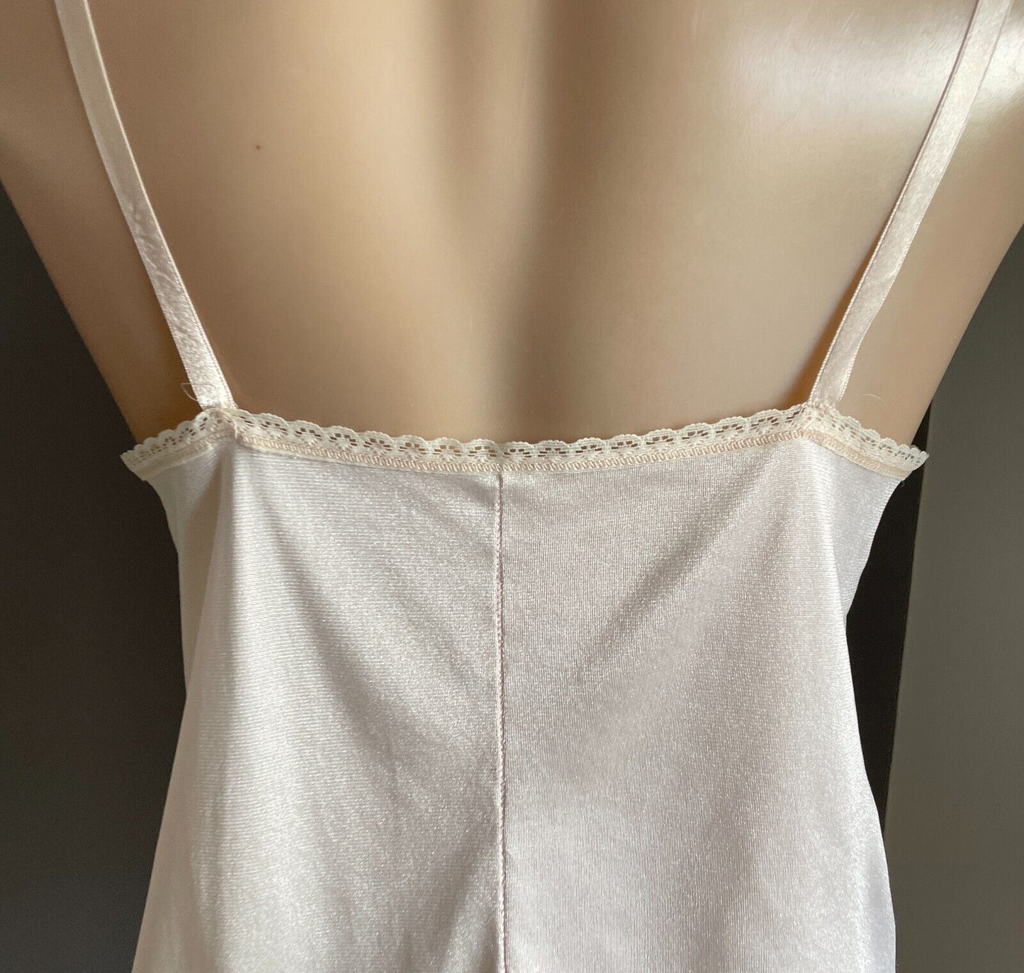 Vintage Nylon Camisole Light Beige Lace Trim Adjustable Straps Size 10 Cami