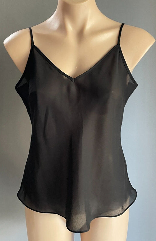 JANE LAMERTON Black Crepe Semi Sheer Spaghetti Strap Camisole Top Size 14 Cami