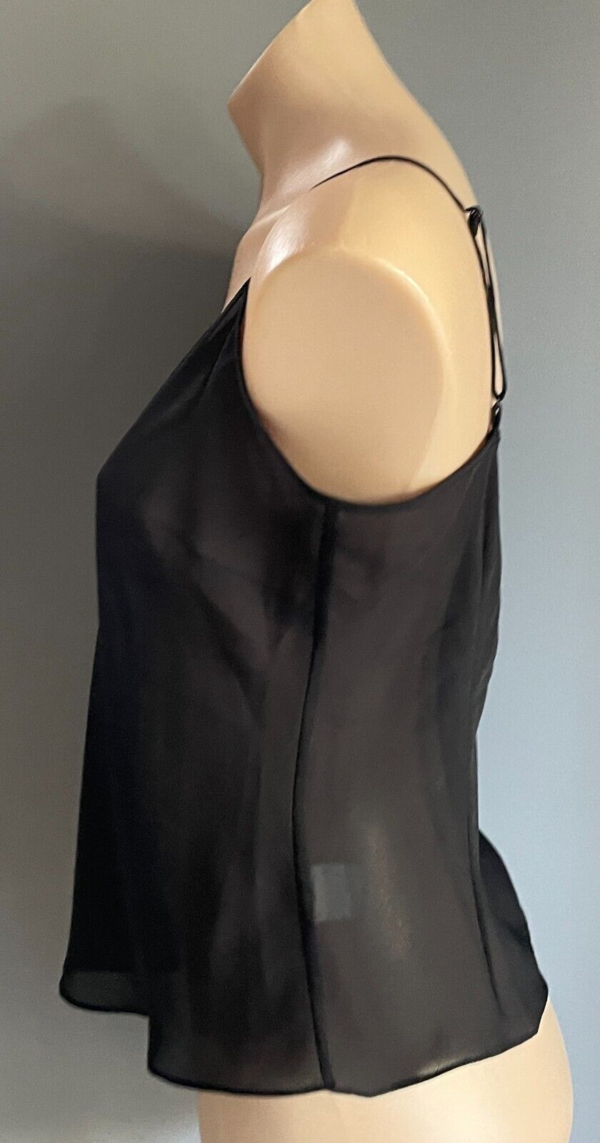 JANE LAMERTON Black Crepe Semi Sheer Spaghetti Strap Camisole Top Size 14 Cami