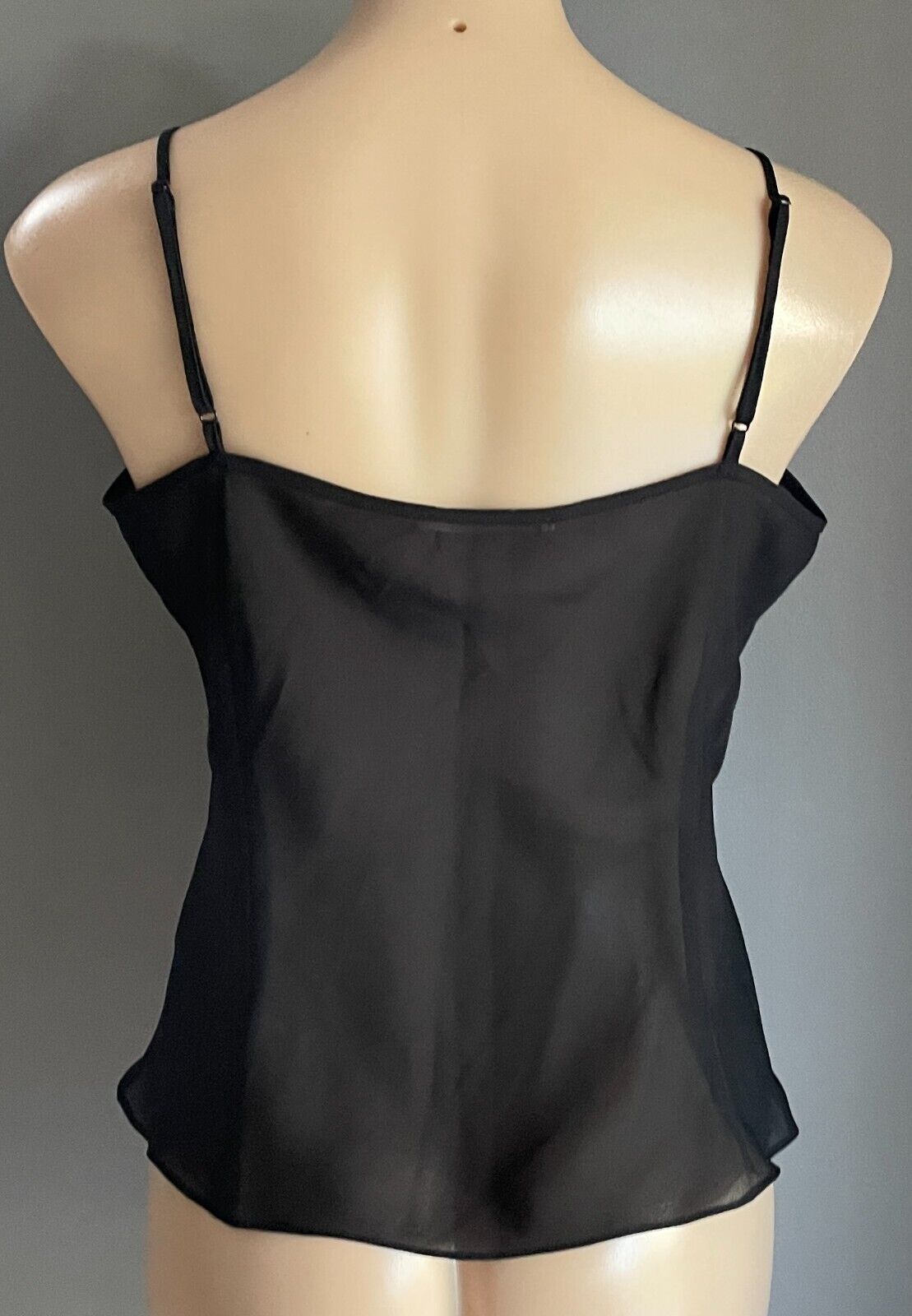 JANE LAMERTON Black Crepe Semi Sheer Spaghetti Strap Camisole Top Size 14 Cami