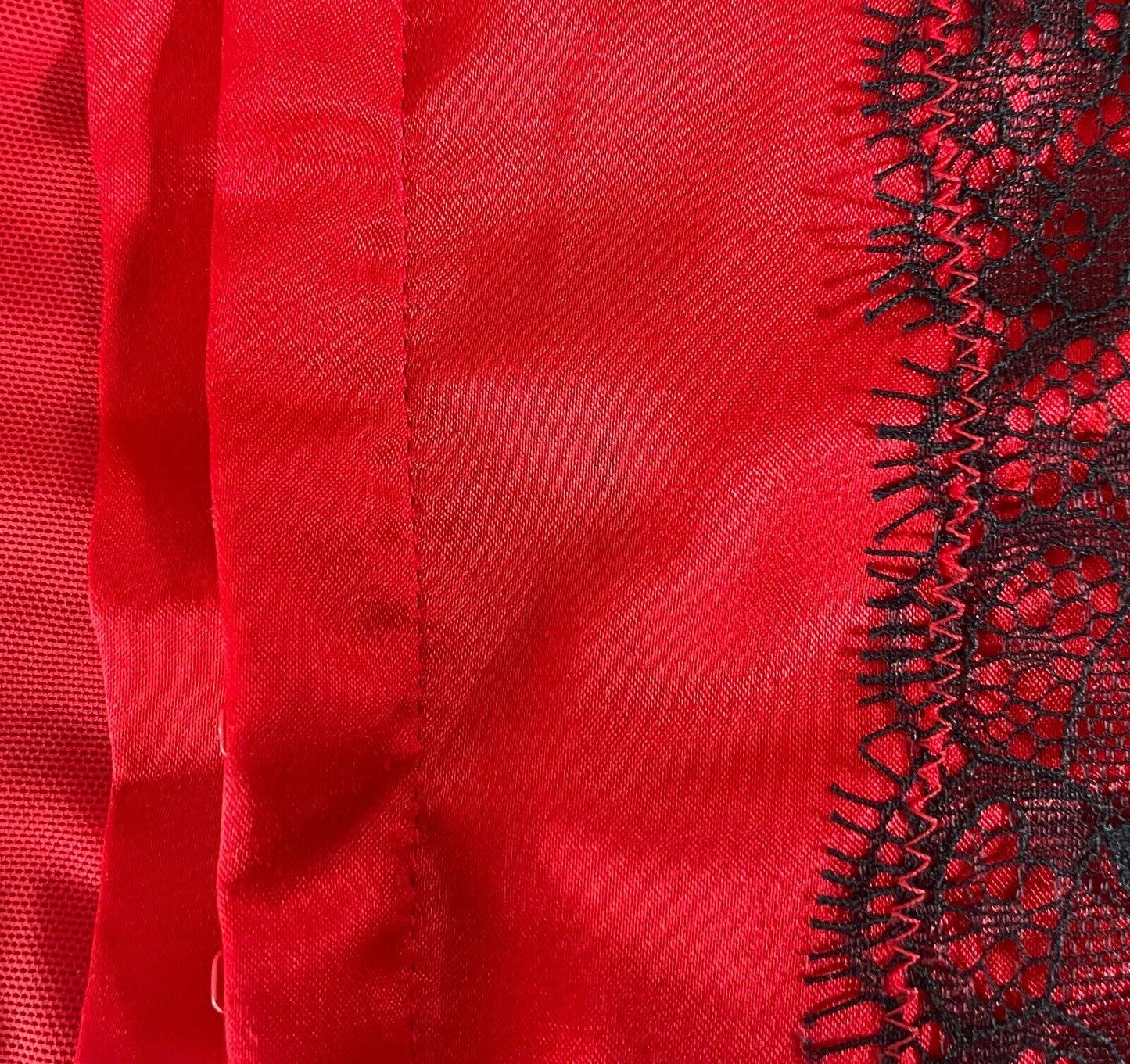 SHORT STORIES Red Corset Hook & Eye Tie Up Closure Black Lace Trim Size 8 *Mark