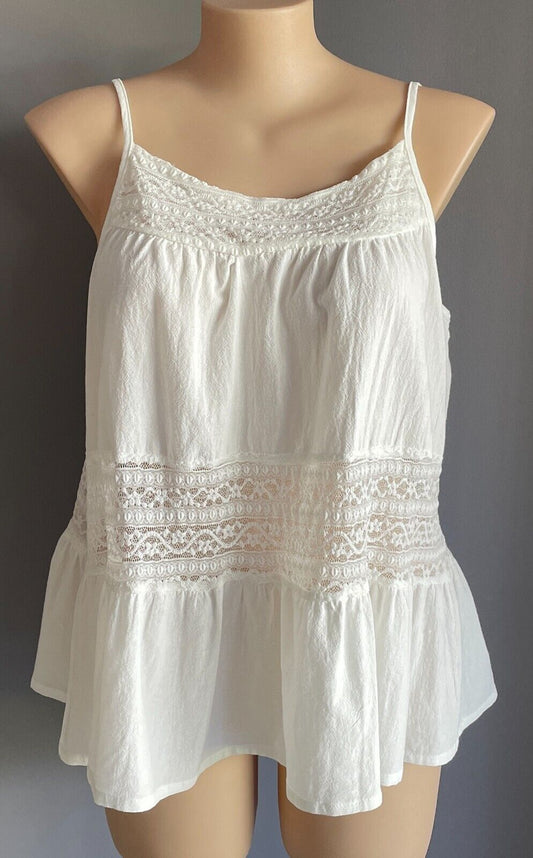 MISSLOOK Cami Top White Linen & Lace Panel Sleeveless Adjustable Strap Size XXL