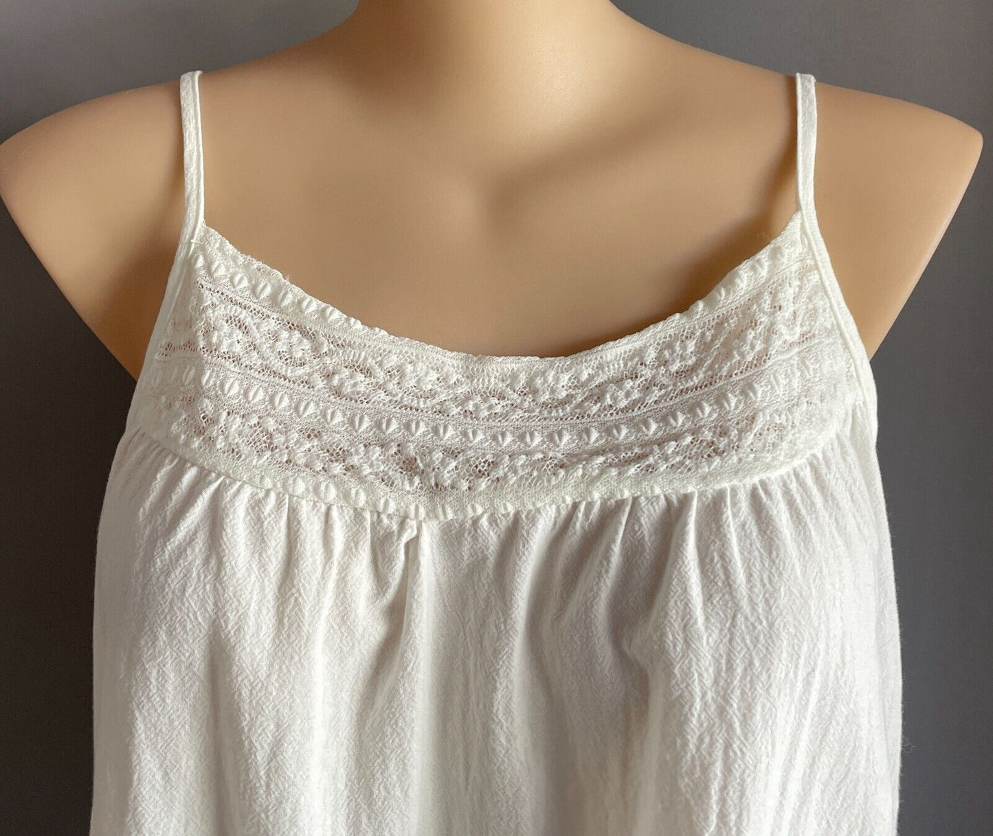 MISSLOOK Cami Top White Linen & Lace Panel Sleeveless Adjustable Strap Size XXL