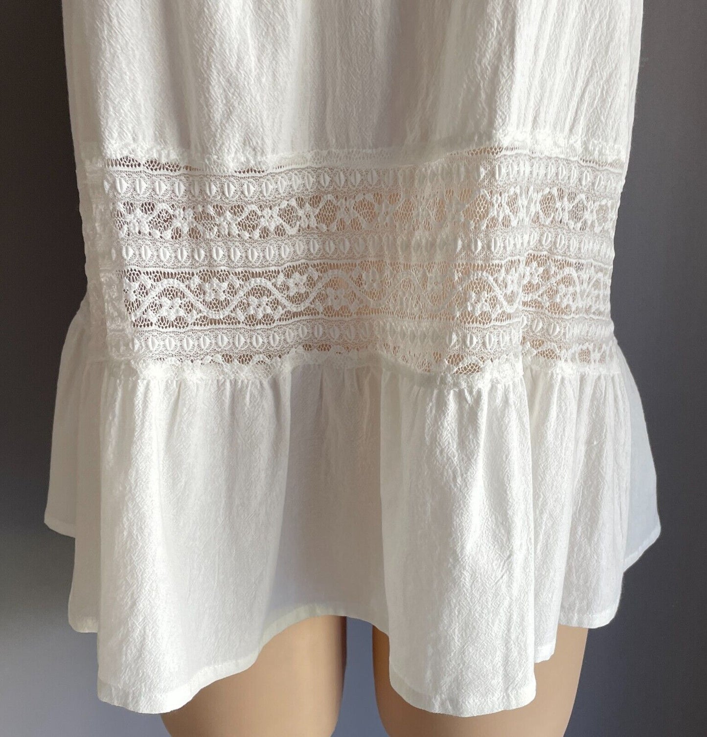 MISSLOOK Cami Top White Linen & Lace Panel Sleeveless Adjustable Strap Size XXL