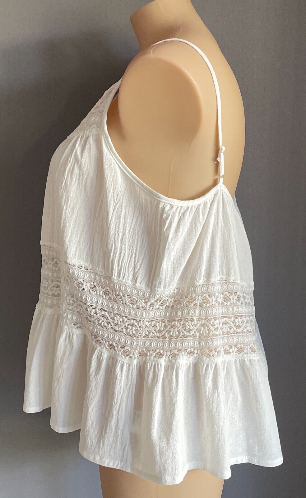 MISSLOOK Cami Top White Linen & Lace Panel Sleeveless Adjustable Strap Size XXL