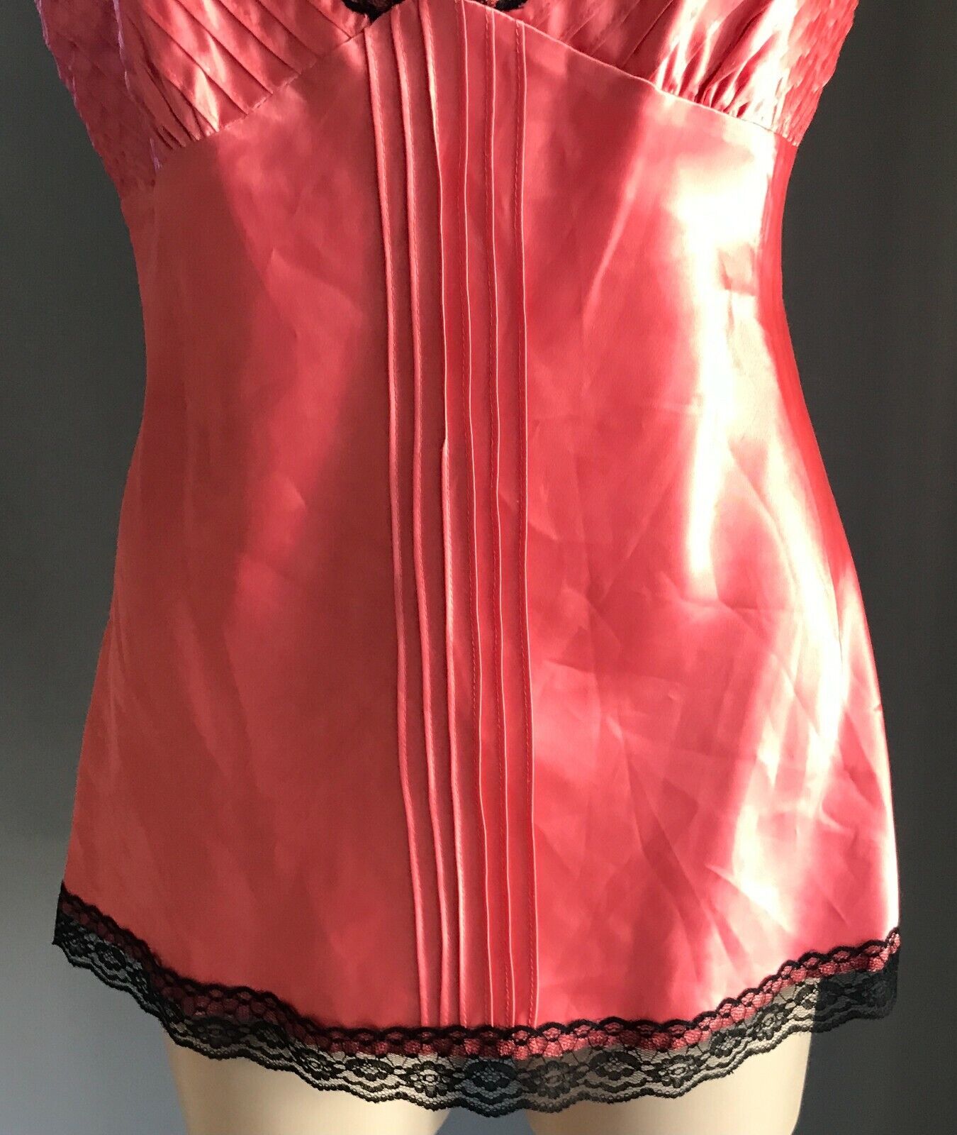 DOWN TOWN Camisole Satin Salmon Colour Black Lace Trim Silky Size L 14 Cami