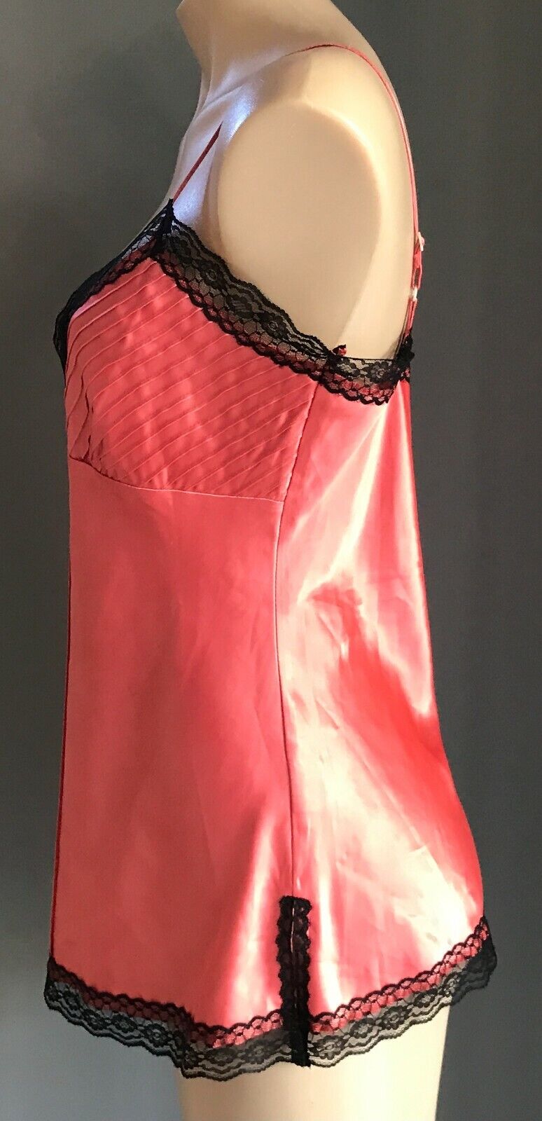 DOWN TOWN Camisole Satin Salmon Colour Black Lace Trim Silky Size L 14 Cami