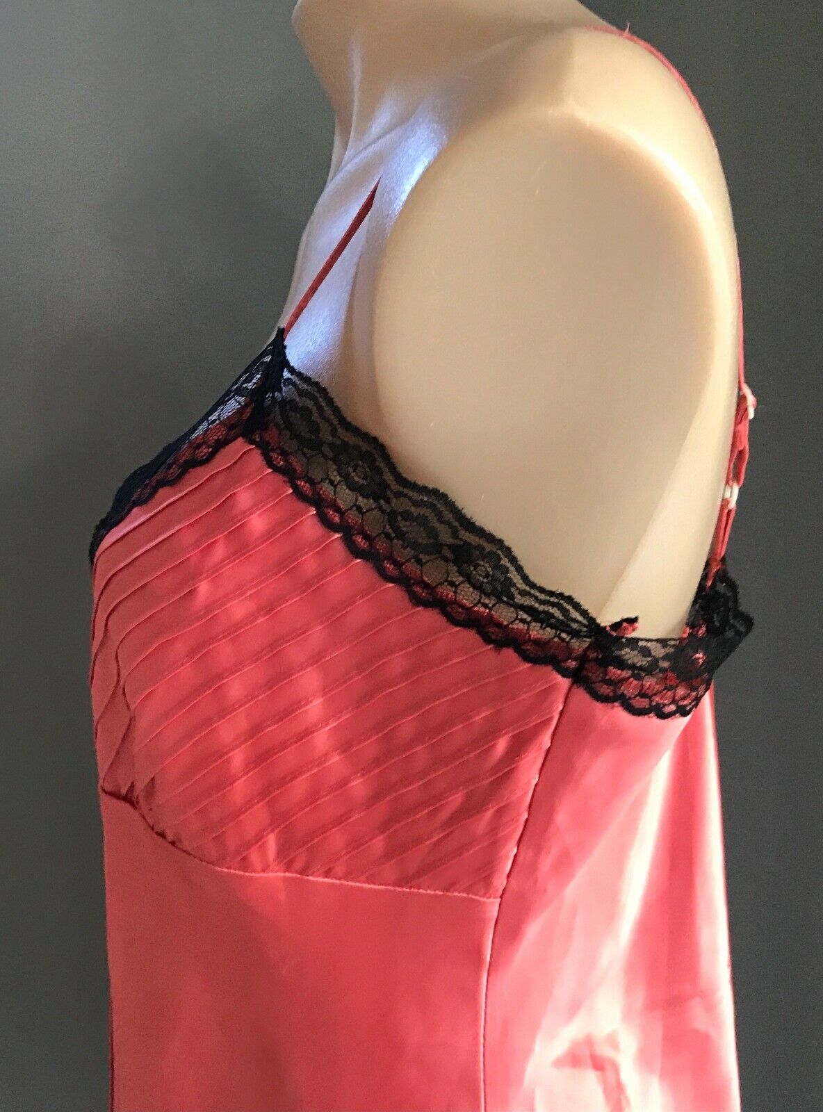DOWN TOWN Camisole Satin Salmon Colour Black Lace Trim Silky Size L 14 Cami