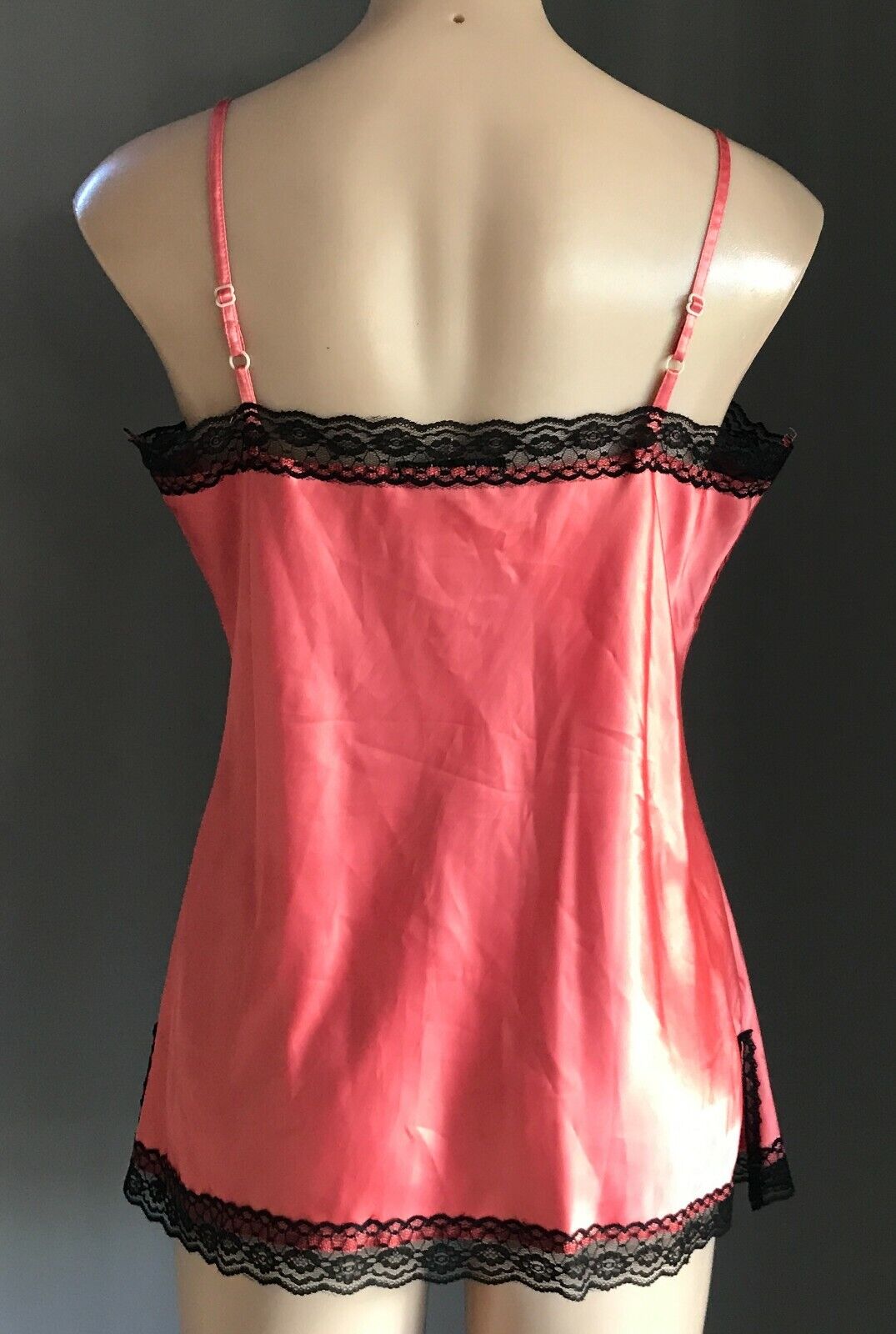 DOWN TOWN Camisole Satin Salmon Colour Black Lace Trim Silky Size L 14 Cami