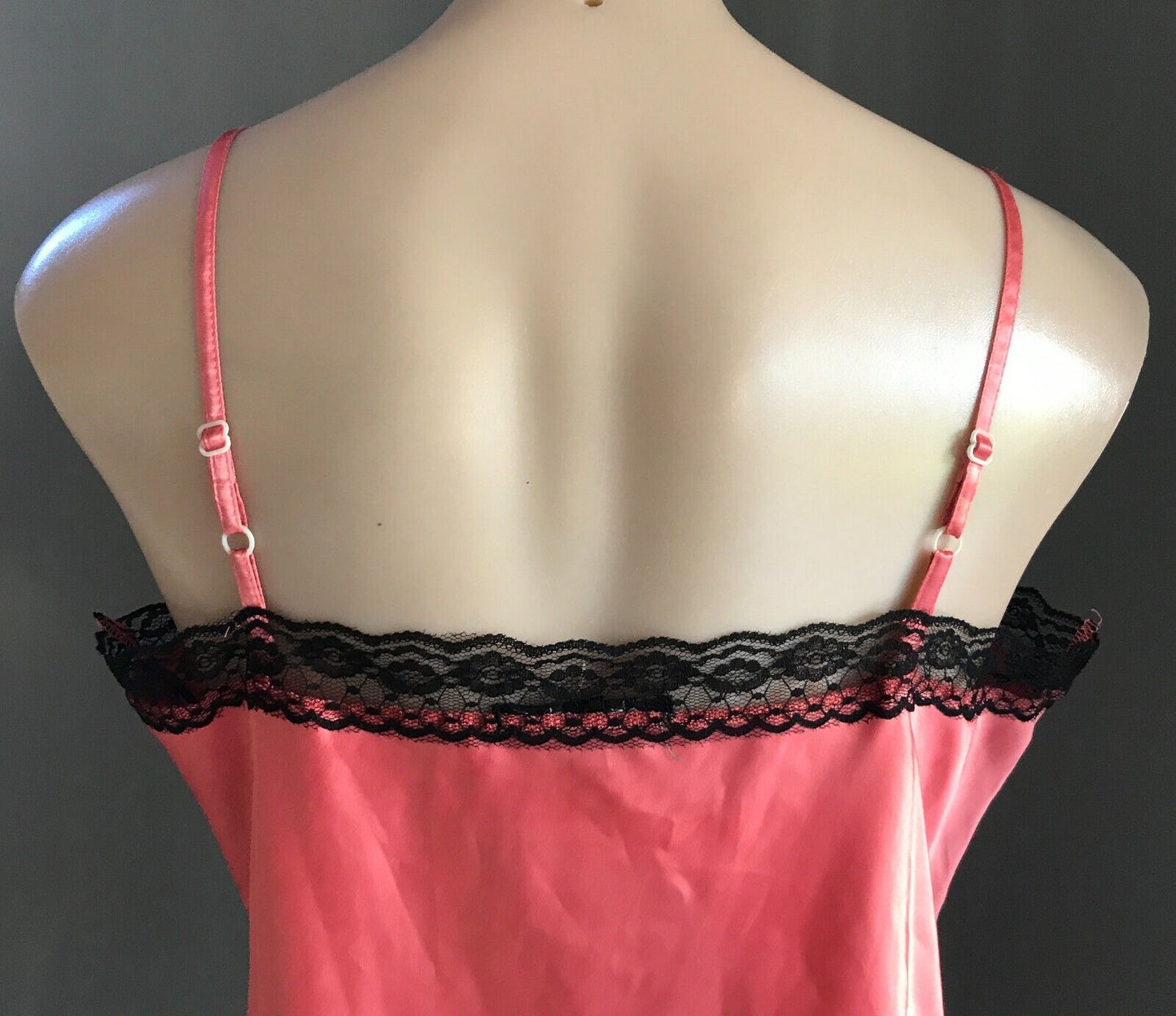 DOWN TOWN Camisole Satin Salmon Colour Black Lace Trim Silky Size L 14 Cami