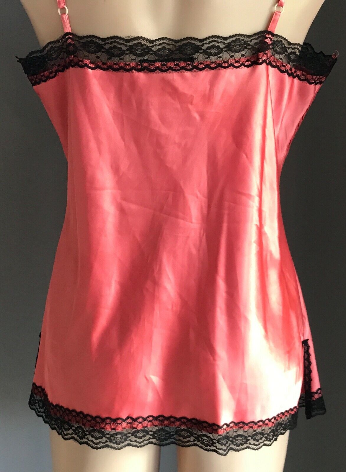 DOWN TOWN Camisole Satin Salmon Colour Black Lace Trim Silky Size L 14 Cami