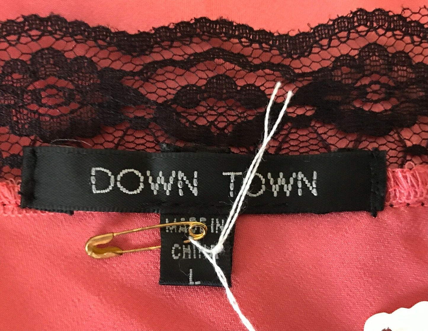 DOWN TOWN Camisole Satin Salmon Colour Black Lace Trim Silky Size L 14 Cami