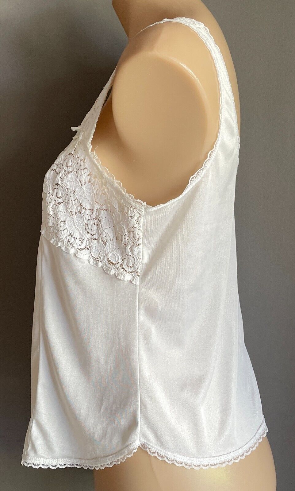 Vintage Nylon Camisole Off White ]Sleeveless Lace Trim Size 10 Cami