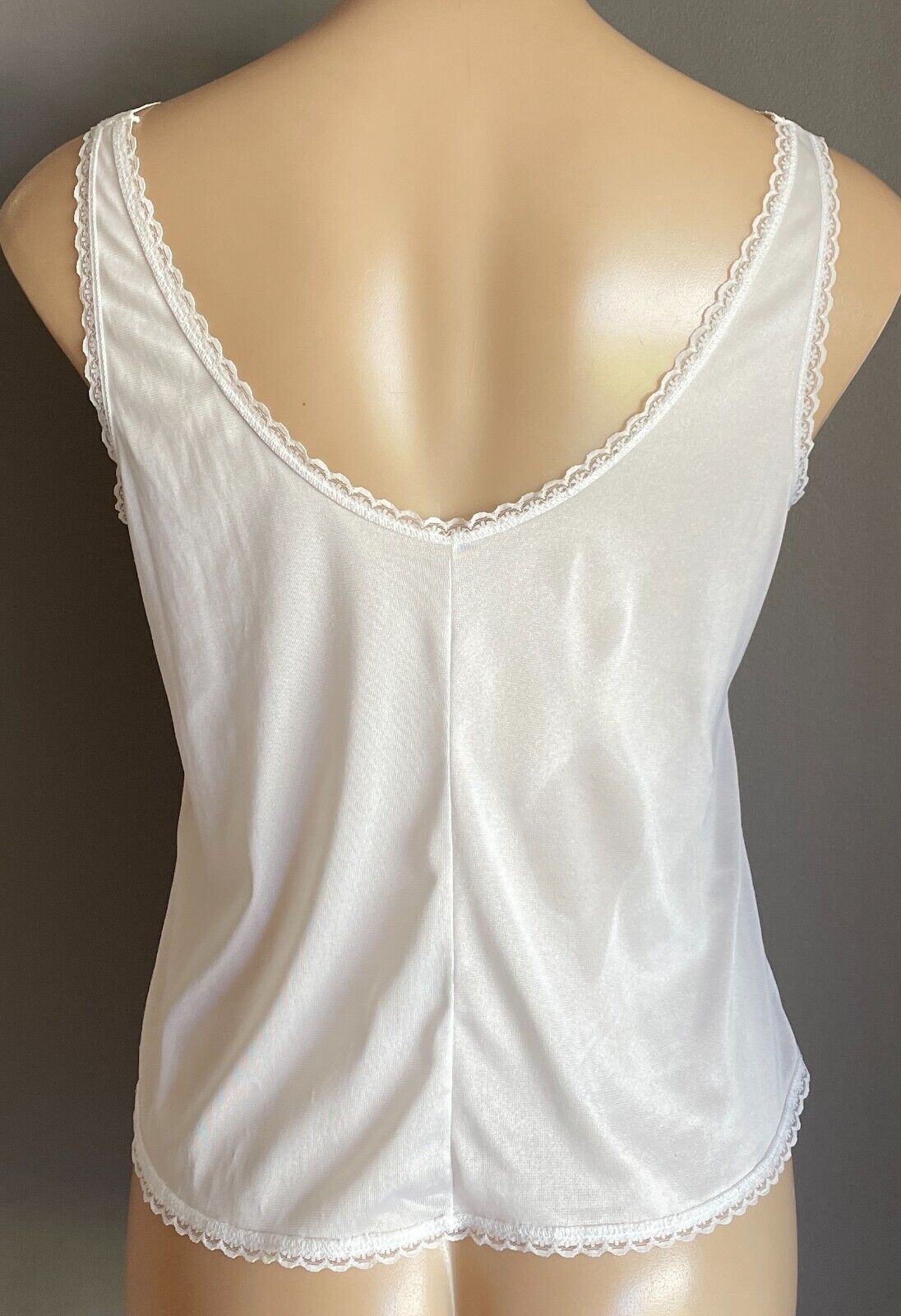 Vintage Nylon Camisole Off White ]Sleeveless Lace Trim Size 10 Cami