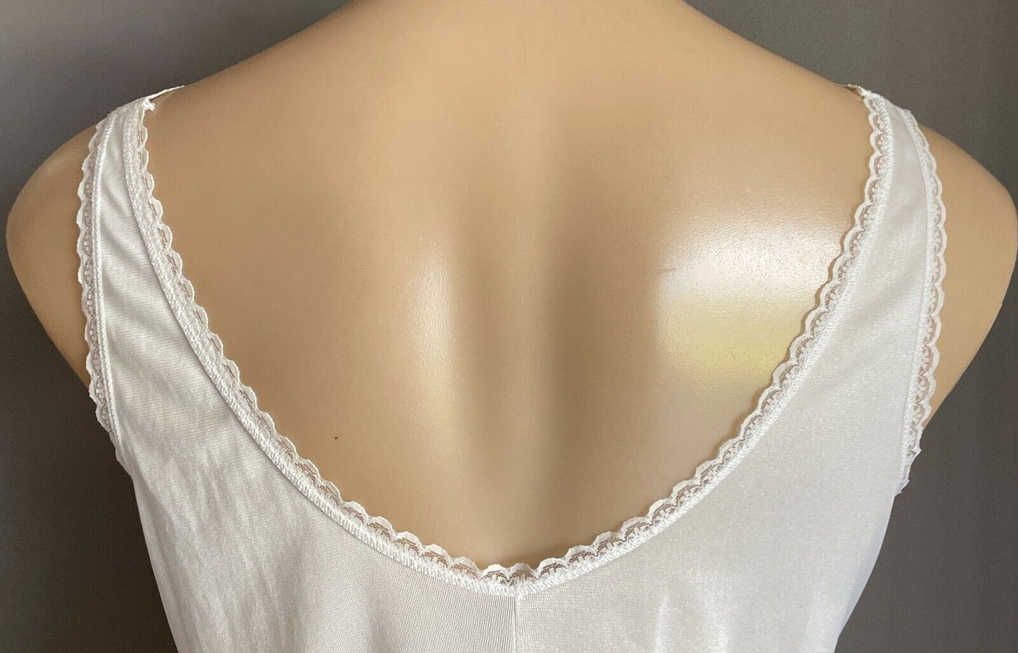 Vintage Nylon Camisole Off White ]Sleeveless Lace Trim Size 10 Cami