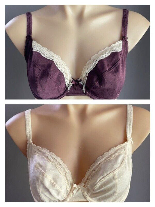 LIMITED EDITION 2 Bra Set Burgundy & Cream Underwire Adjustable Size 34DD 12DD
