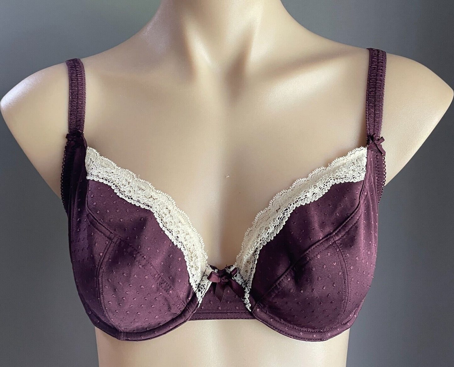 LIMITED EDITION 2 Bra Set Burgundy & Cream Underwire Adjustable Size 34DD 12DD