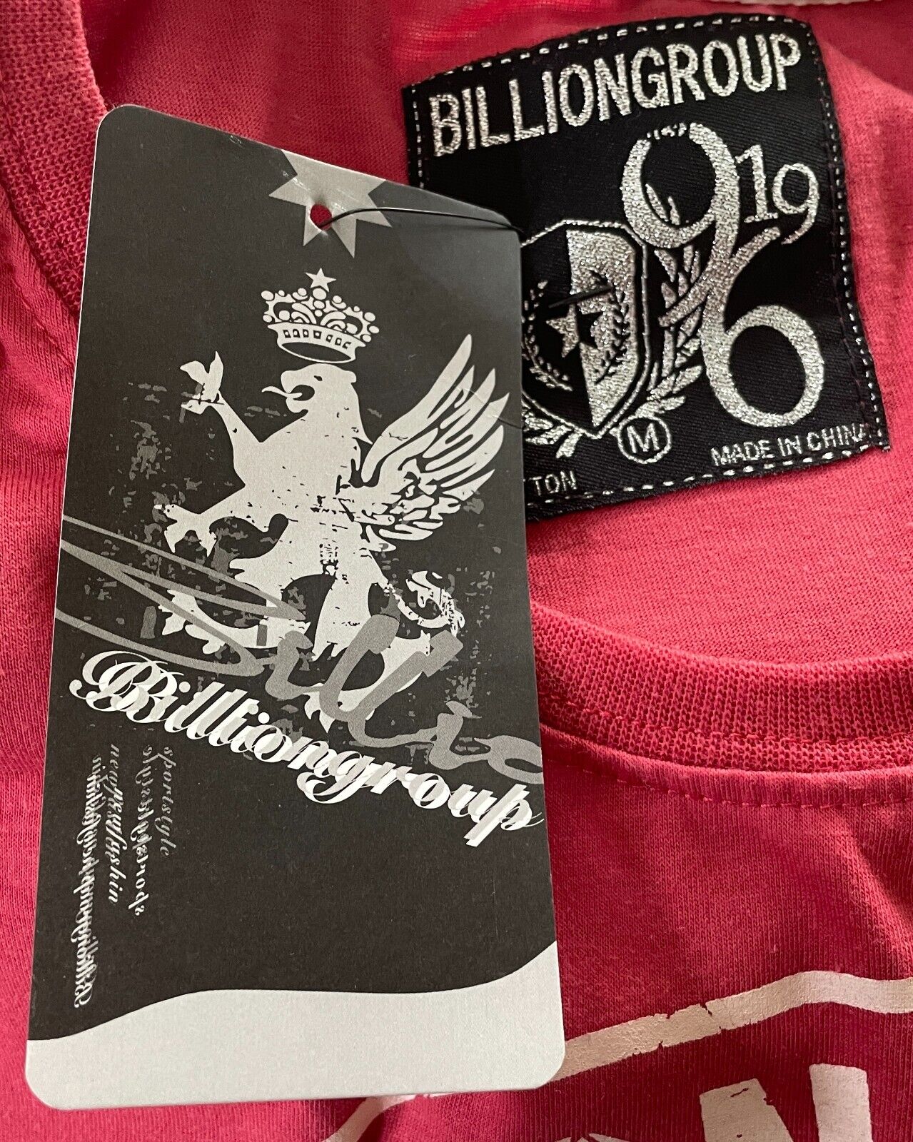 BILLIONGROUP "Boxing" T-Shirt Coral Red Graphic Print Size M Short Sleeves