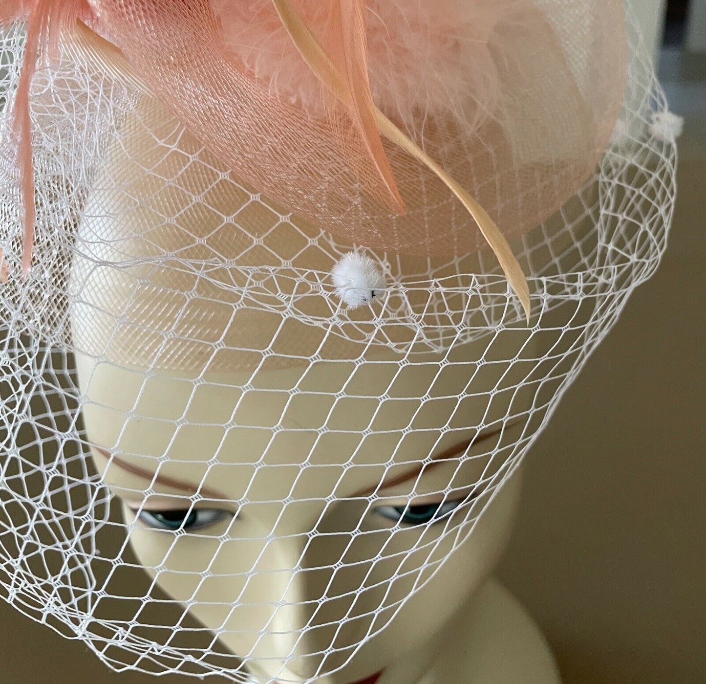HAIR FASCINATOR Peach Colour Clip On Feather & Net Trim Ladies Headband One Size